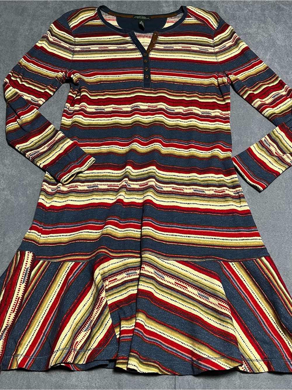 Ralph Lauren Women XL Cotton Aztec Southwestern Boho waffle knit dress Festival